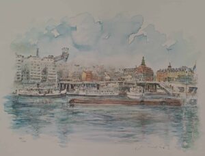Jan Lundqvist - Gamla Slussen - Litografi