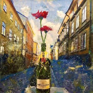 Köp konst Maria Larkman - Ska vi ta ett glas Moet på Brännkyrkagatan? - Mixed Media